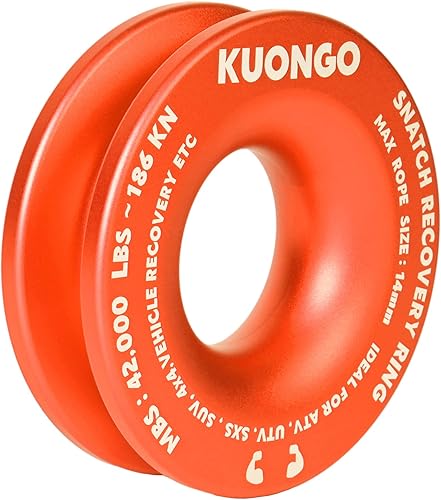 Miniatura 5 de KUONGO Anillo de recuperación Snatch, bloque de arrebatamiento de cabrestante, polea de 45,000 libras para ATV, UTV, SUV, camión, todoterreno,