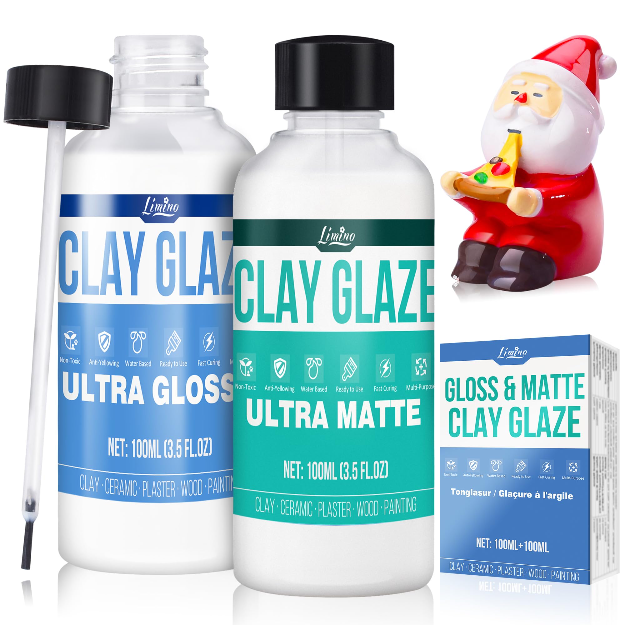 Air Dry Clay Glaze - Upgraded Polymer Clay Glaze, 2 x 100ml Ultra Gloss and Matte Finish Varnish Pottery Glaze, Clay Sealant to Prevent Scratches, Wear, Cracking - Professional Clay Tools, Quick Dry