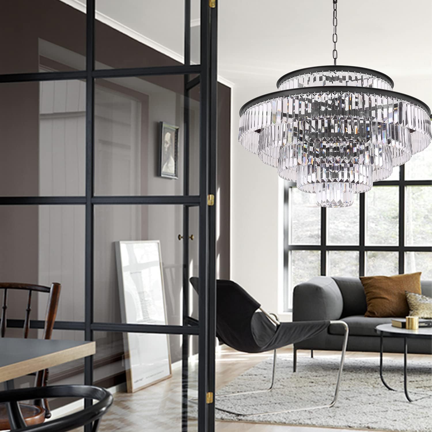 Gmlixin Crystal Chandelier Black Large 6-Tier Chandeliers Lighting Fixture for Bedroom Living Room Foyer Hallway 17-Lights (Dia 31 Inch) : Everything Else