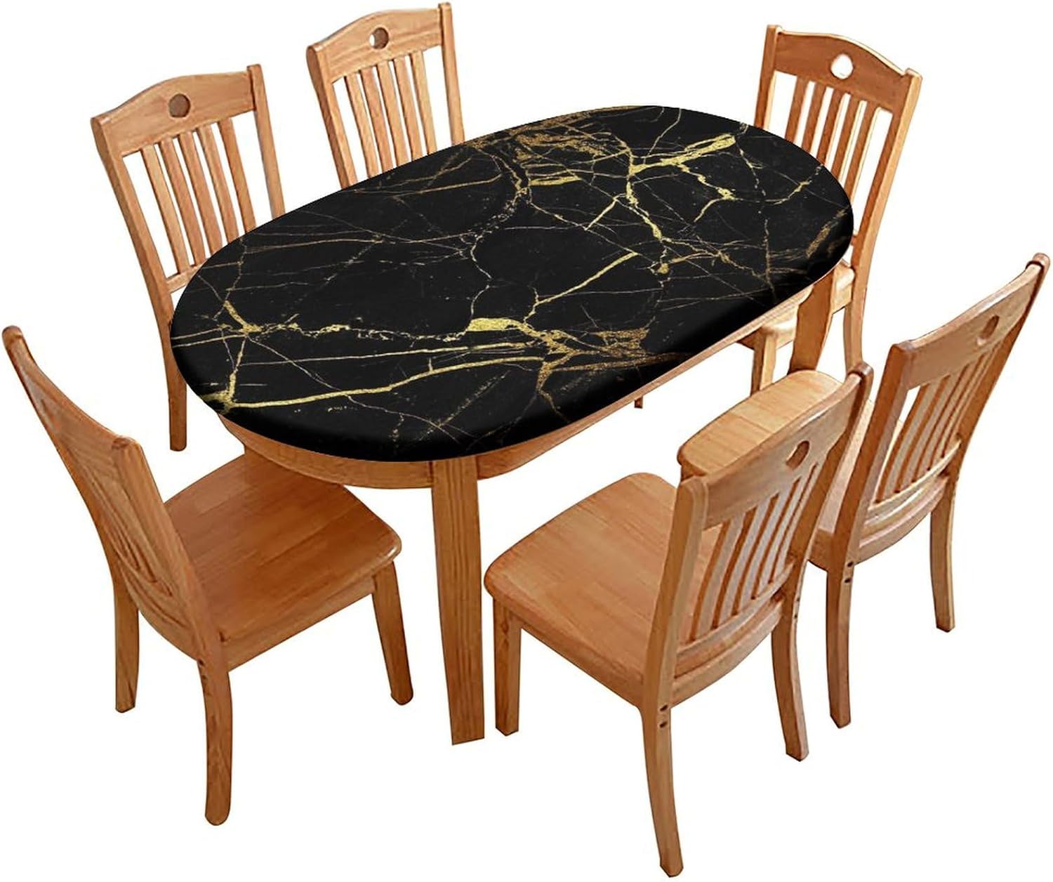 Oval Fitted Polyester Tablecloths, Cartoon Dinosaur Elastic Edge Decorative Tablecloths, Waterproof Stain Resistant Table Cover for Family Festival Party Use, Fits for 48" x 68" Oval Table