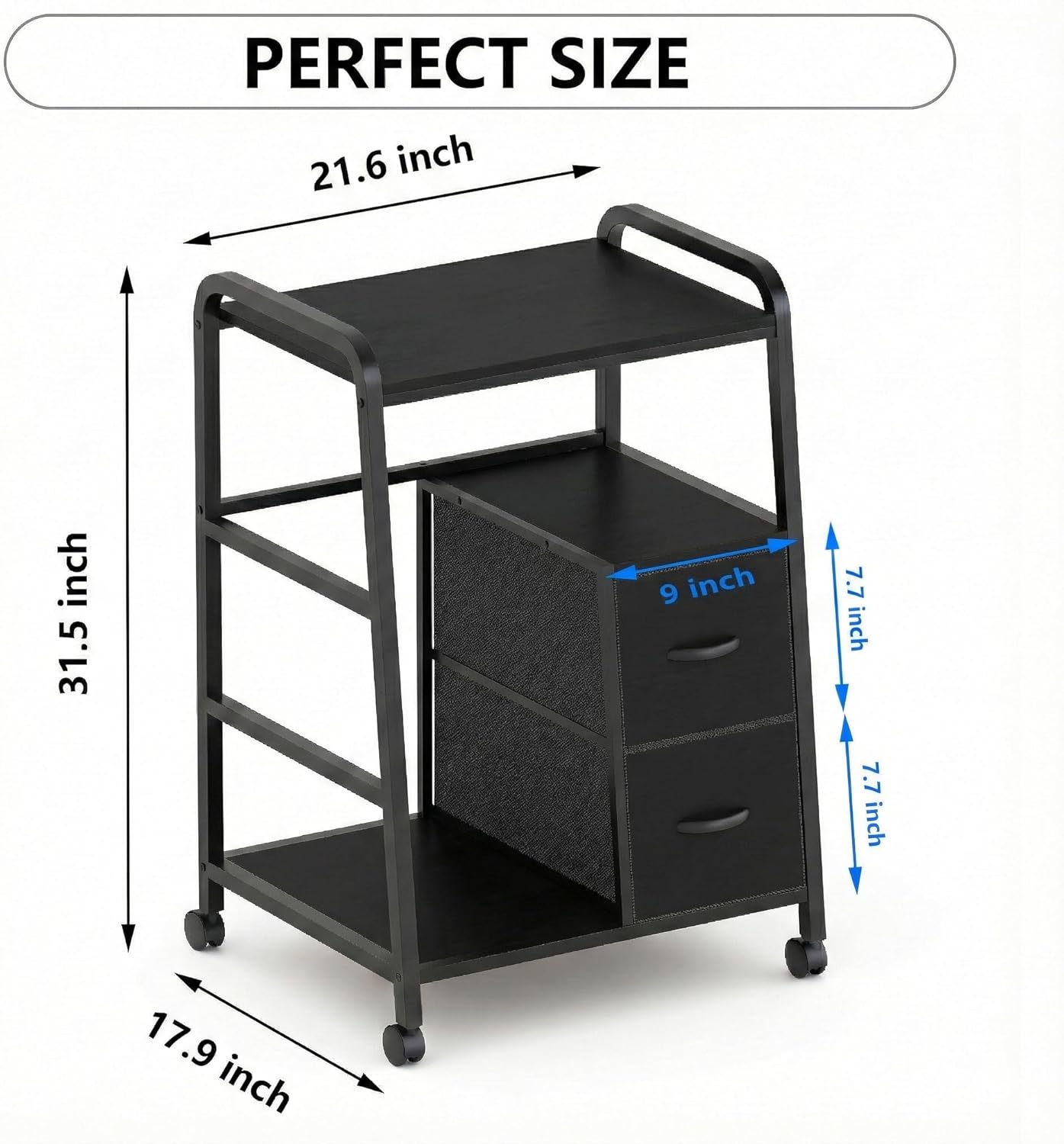 Printer Stand Featuring Fabric Drawers, Under Desk Host Computer Cabinet and Shredder Shelf, Heavy Duty Printer Stand with Storage Workstation Organization Printer Table for Home Office