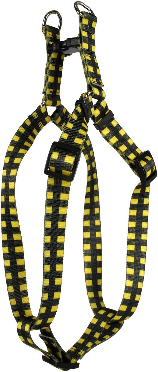 Yellow Dog Design Buffalo Plaid Yellow Step-in Dog Harness 1" Wide and Fits Chest of 25 to 40", Large