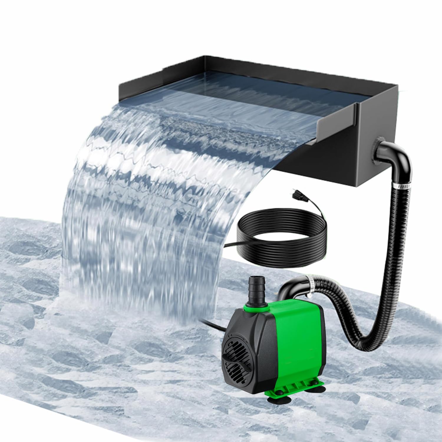 Conjunto De Cascada Estanque Jardin,Conjunto De Cascada para Estanque De Acero Inoxidable De 30 Cm,3000l/Hora,Cascada Decorativa para Jardines y Fuentes,48w,para Decorar Estanques En Jardines