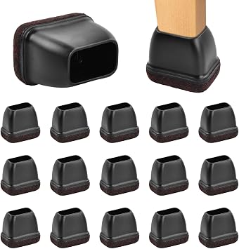 16PCS Chair Leg Covers with Felt Pads, Rectangle Silicone Floor Protectors, Hardwood Floor Protectors for Furniture Legs, Soft Furniture Feet Caps, No Scratches No Noise Black