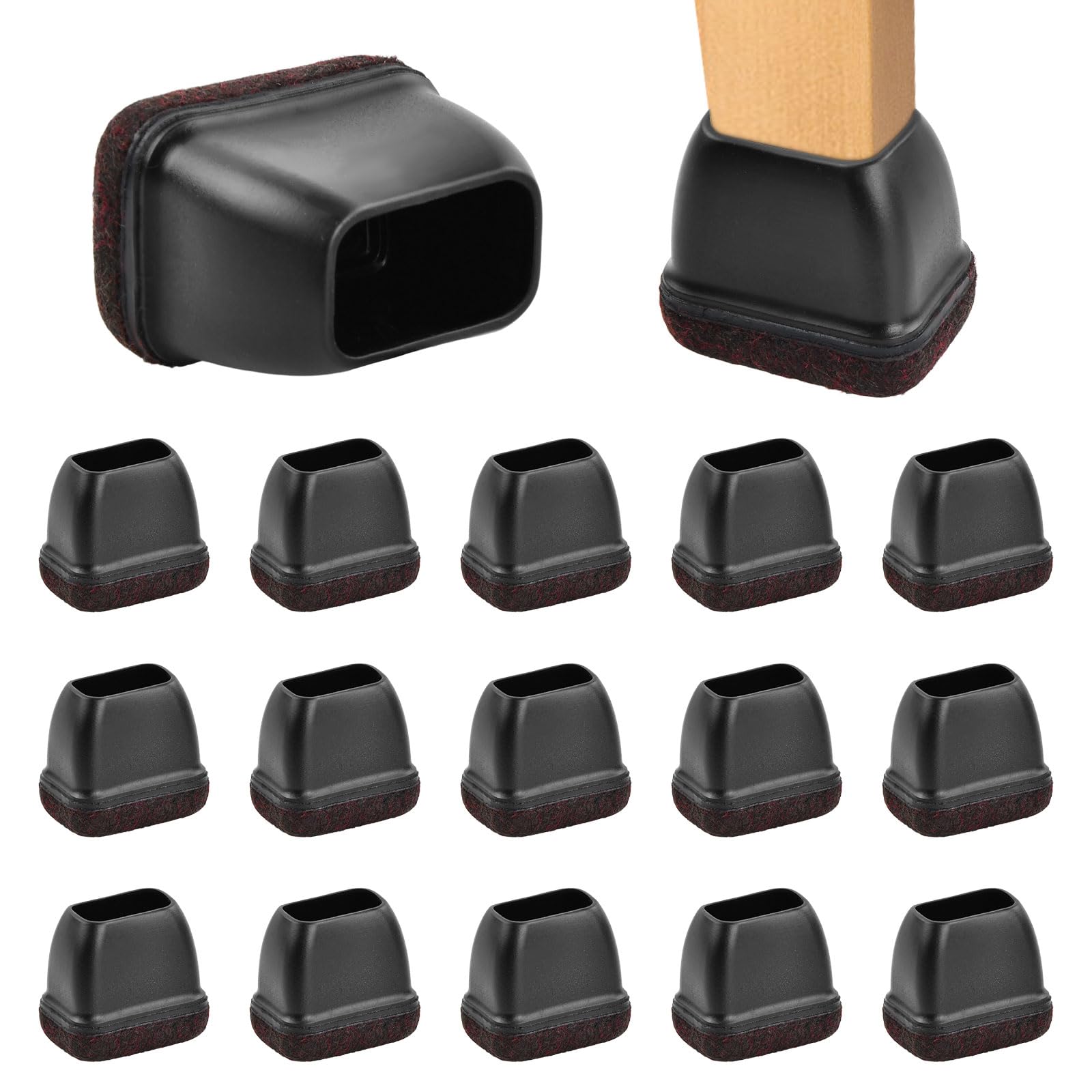Ziyonix Black 16Pcs Chair Leg Covers With Felt Pads, Rectangle Silicone Floor Protectors, Hardwood Floor Protectors For Furniture Legs, Soft Furniture Feet Caps, No Scratches No Noise (Black)