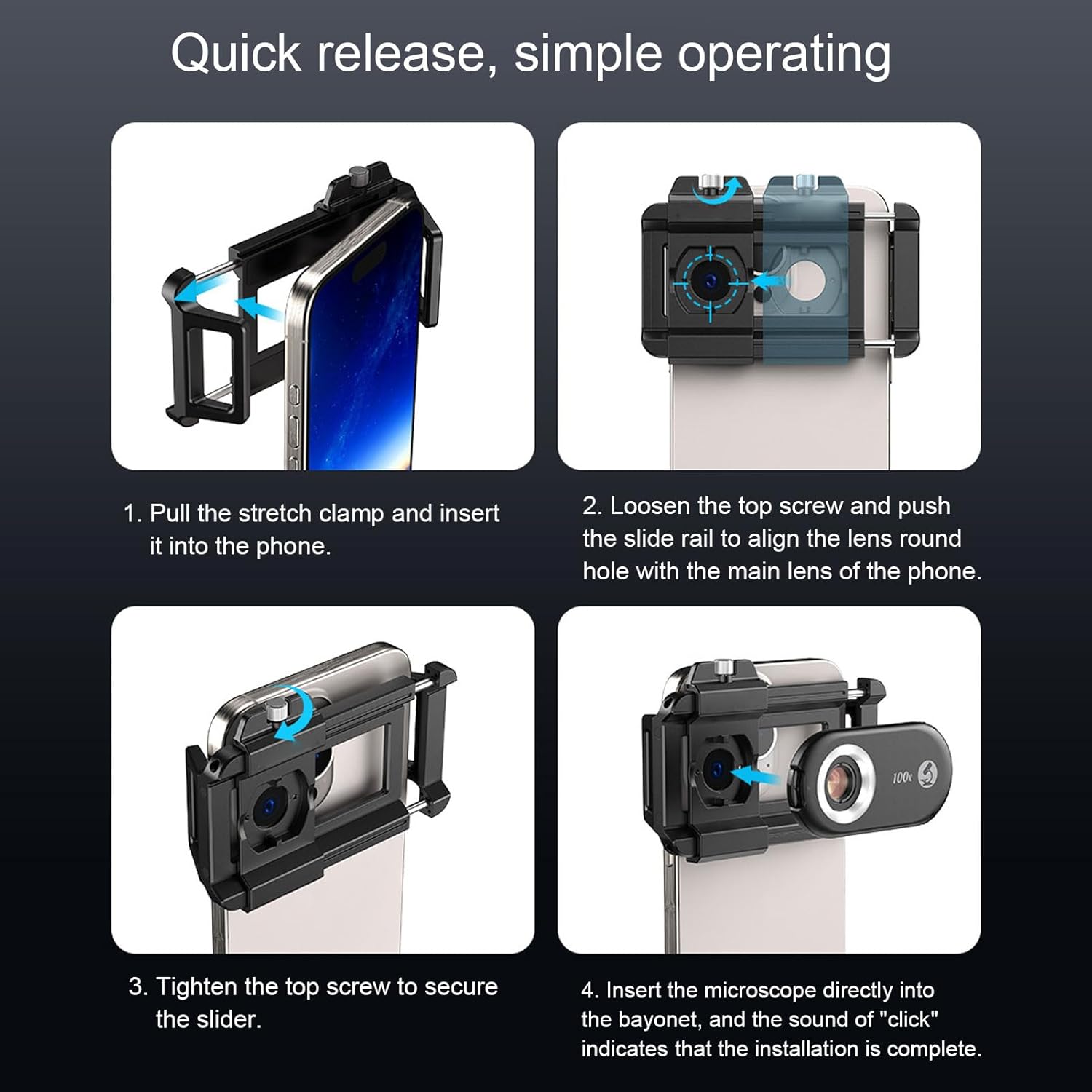 Yunseity 100X Microscope Lens with LED Lights, CPL Filter for Smartphones, Zoom Lens