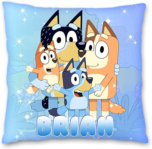 Blue Dog Pillow with Name - 16in insert included - (Blue)