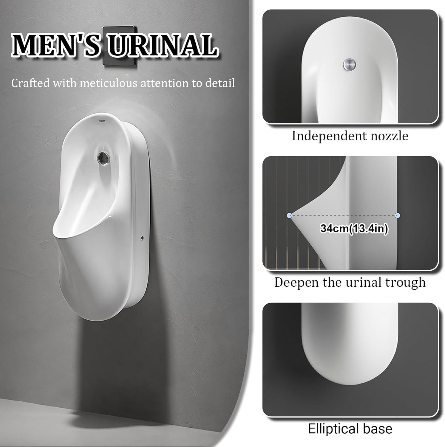 Modern Wall-Mounted Men's Adult Urinal,Splash-Proof Male Urinals,Intelligent Sensor Flush Urinals For Men Spill Proof, For Bathrooms, Hotels, Shopping Malls