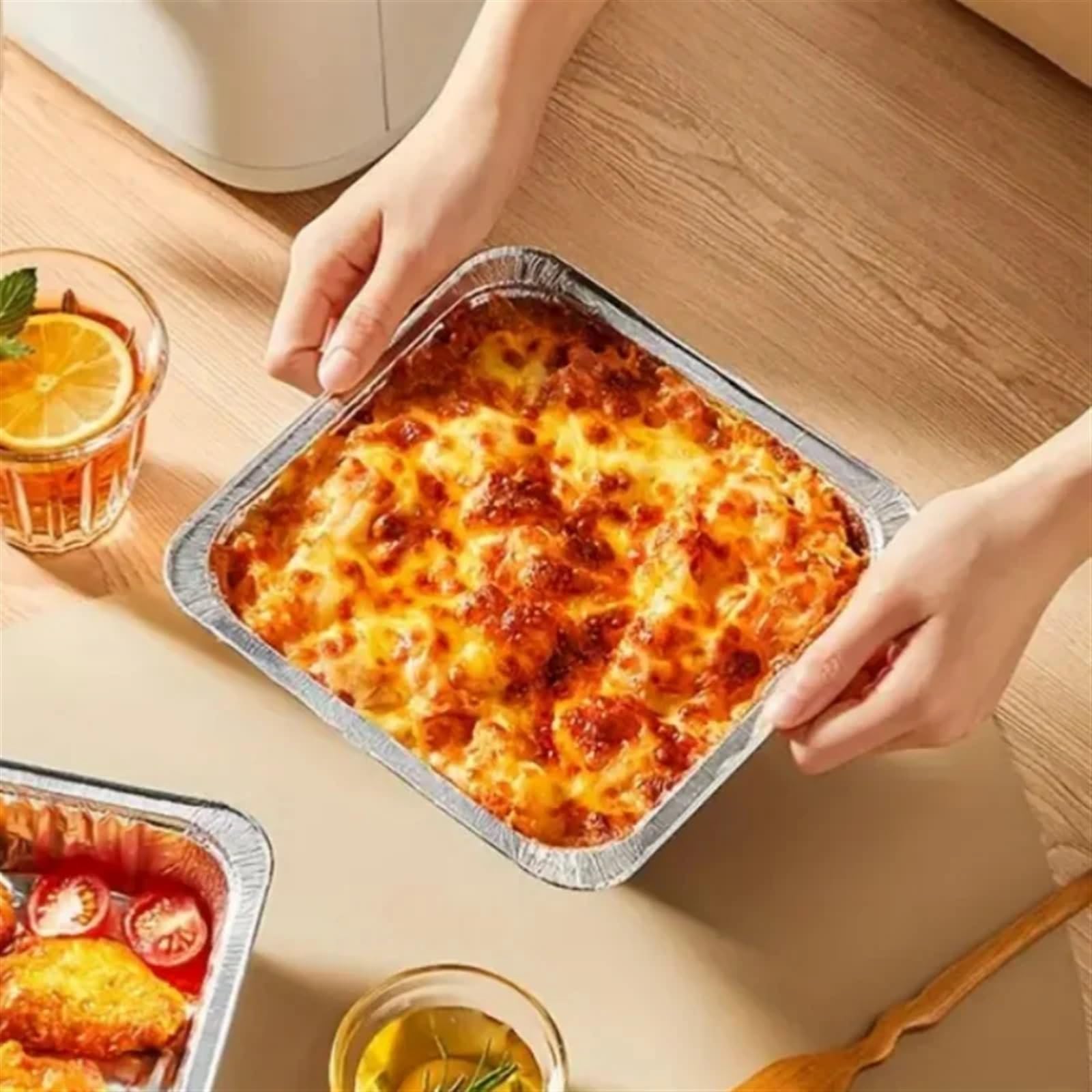Bandejas Desechables Bandeja de Aluminio Resistente for Horno, de 20 a 50 Piezas, con Forma Cuadrada, for Guardar Alimentos en Lata for Barbacoa(50pcs)