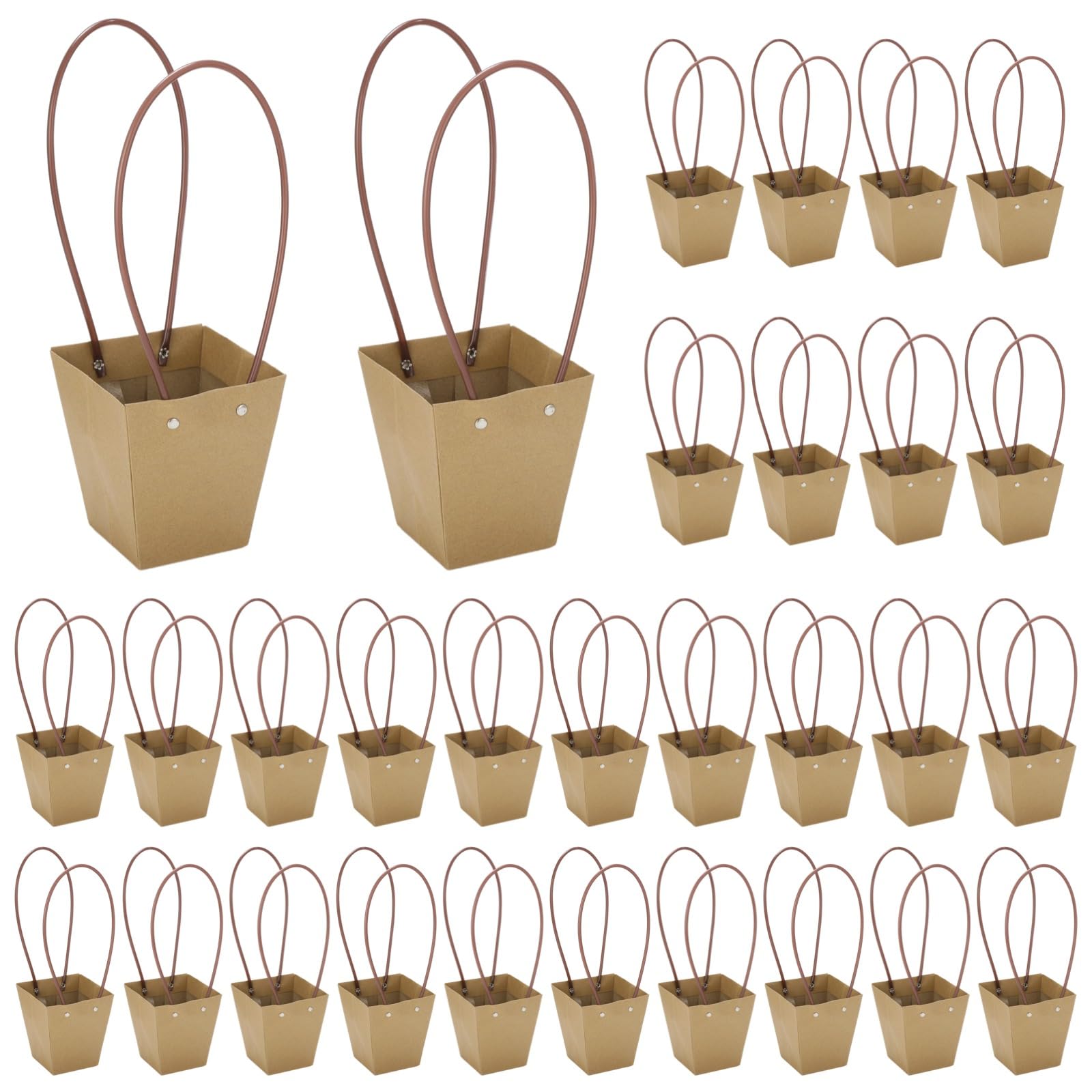 30 sacchetti regalo per fiori in carta kraft, con manici, sacchetti spessi per bouquet, design trapezoidale, fodera interna impermeabile, ideali per composizioni floreali, matrimoni, feste di