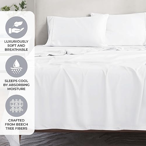 Miniatura 2 de Superior Modal de Beechwood - Juego de sábanas de 300 hilos, 1 sábana bajera elástica con bolsillos profundos, 1 sábana encimera, 1 funda de