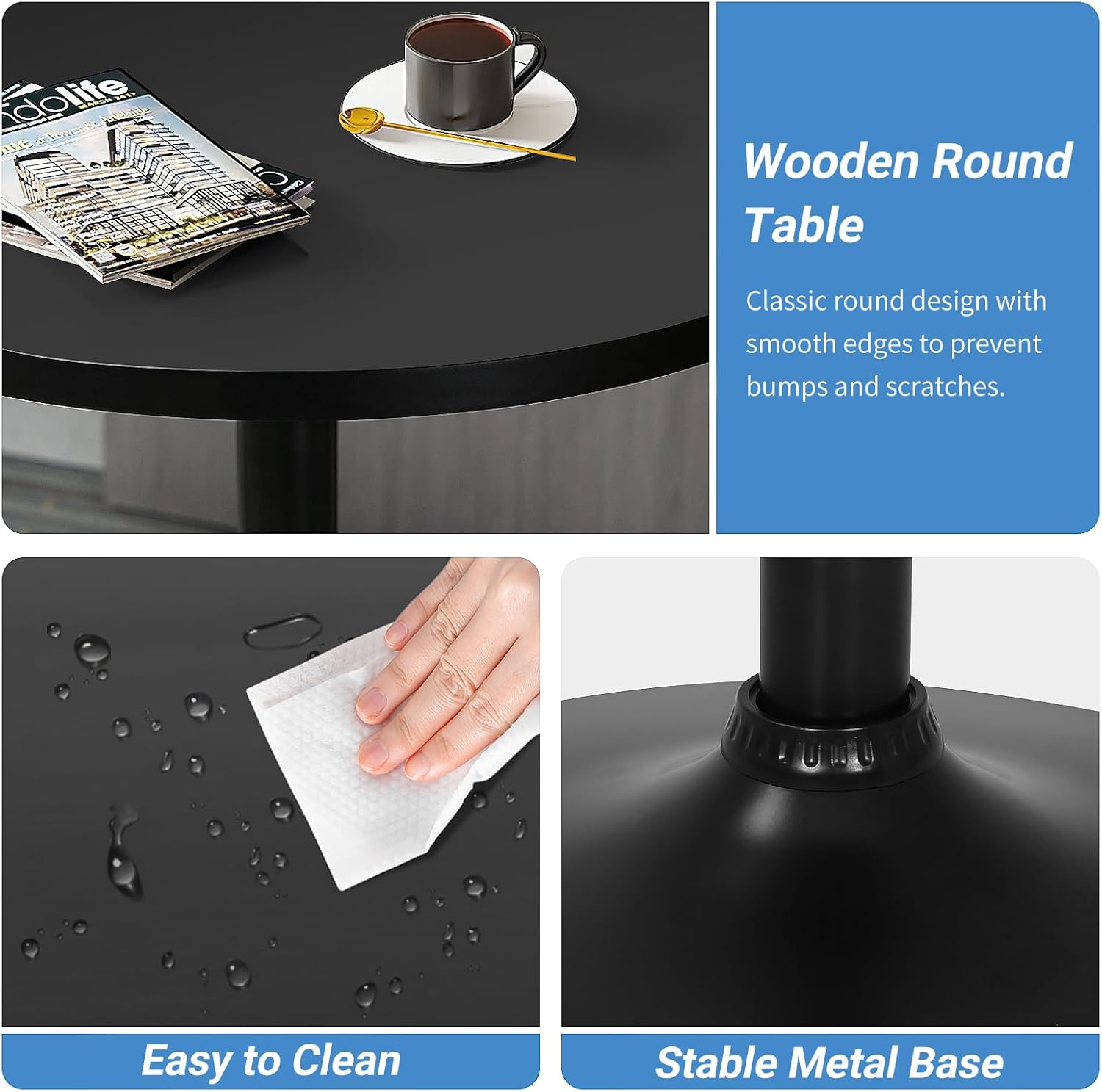 2 Pack Bar Table 23.5Inch Round Top Cocktail Table 40" H Pub Table with Metal Base MDF Tabletop Modern High Top Table Round Table for Cocktail, Bistro, Party, Black