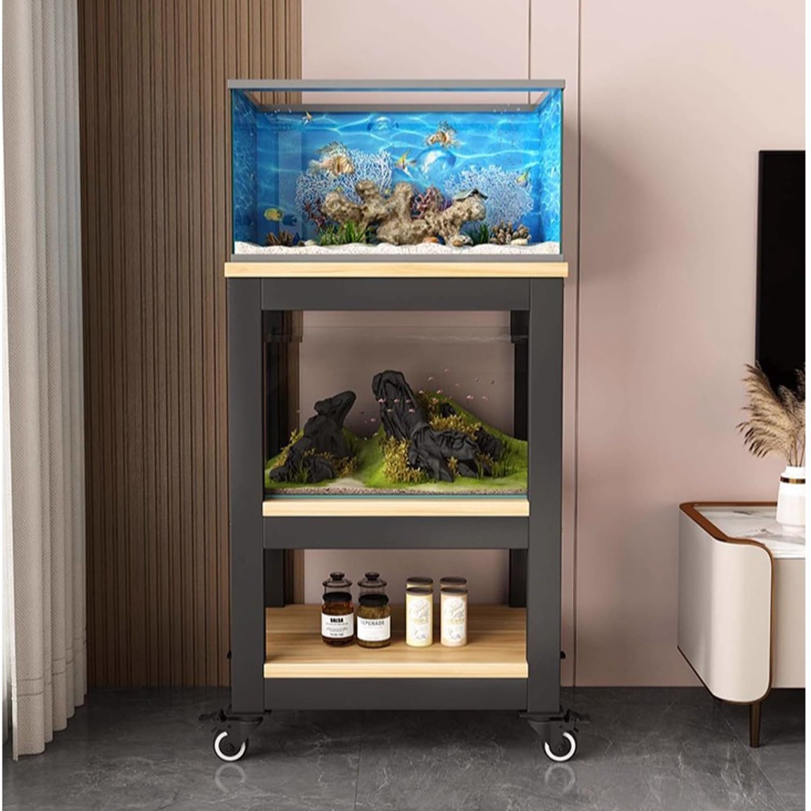 Light Luxury Minimalist Fish Tank Stand, Multi-Tier Storage Aquarium Stand, Versatile and Durable, Ideal for Study Rooms, Bedrooms, Offices, and Living Rooms(Style B,16.1x13.8x40.6in)