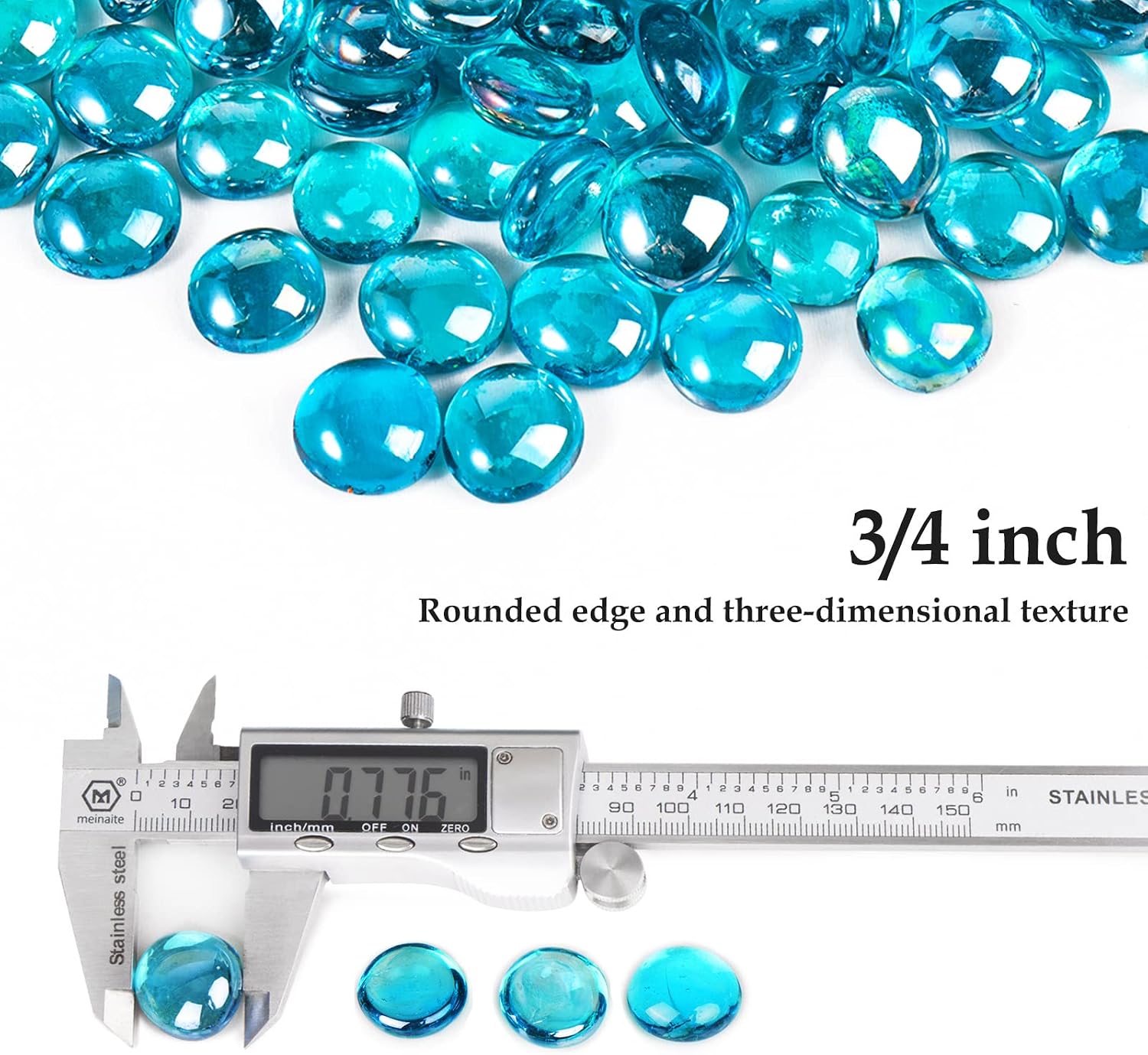 Future Way 10lbs Fire Glass Beads, 3/4 Inch Blue Glass Rocks for Fire Pit, Fire Table, Fireplace, Vase Fillers and Landscaping