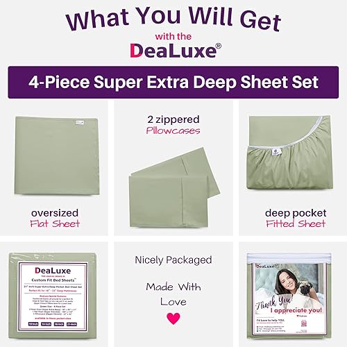 Miniatura 5 de Sábanas de bolsillo profundo tamaño King  Sábanas de bolsillo extra profundo de 21 pulgadas  Juego de 4 piezas Sábanas de cama King Sábana encimera