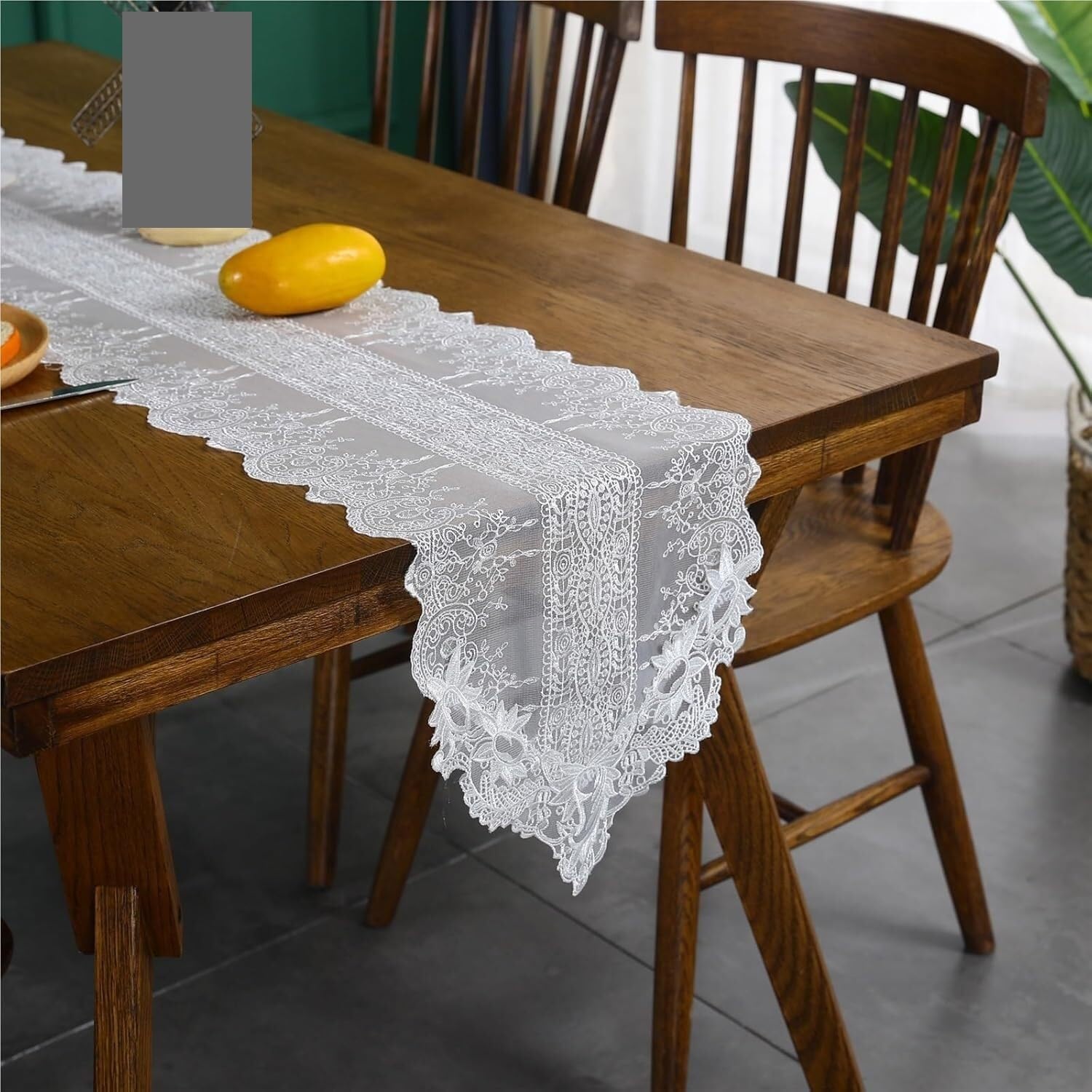Runner da tavola in pizzo, Runner da tavolo in pizzo ricamato con rose bianche(30 * 310cm(11.8'*122.0'))
