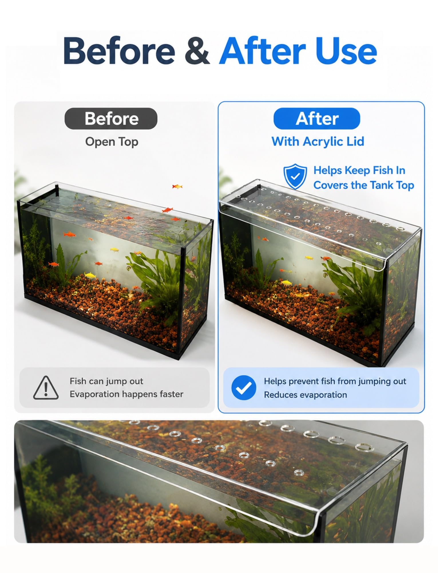 Genérico Tapa Transparente para Acuario Anti-Salto, Cubierta Acrílica con Orificio de Alimentación de 30 mm, Tapa Extraíble para Acuario Abierto(140x50x0.4 cm)