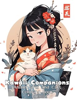 Kawaii Companions: Anime Girls and Cats Coloring Book
