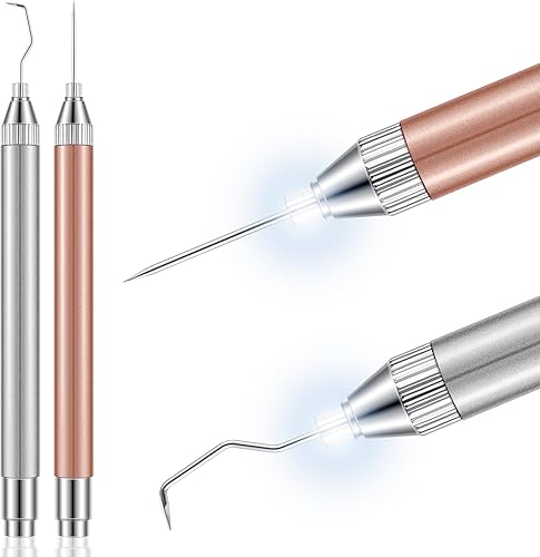 Therwen 2 herramientas de deshierbe LED para deshierbar de vinilo, herramienta de vinilo con gancho de pasador de luz, bolígrafo iluminado para