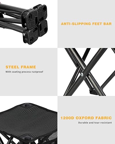 Miniatura 3 de KingCamp Taburete plegable de camping para adultos, ligero, pequeño, portátil, con bolsillo lateral, bolsa de transporte, carga máxima de 330 libras