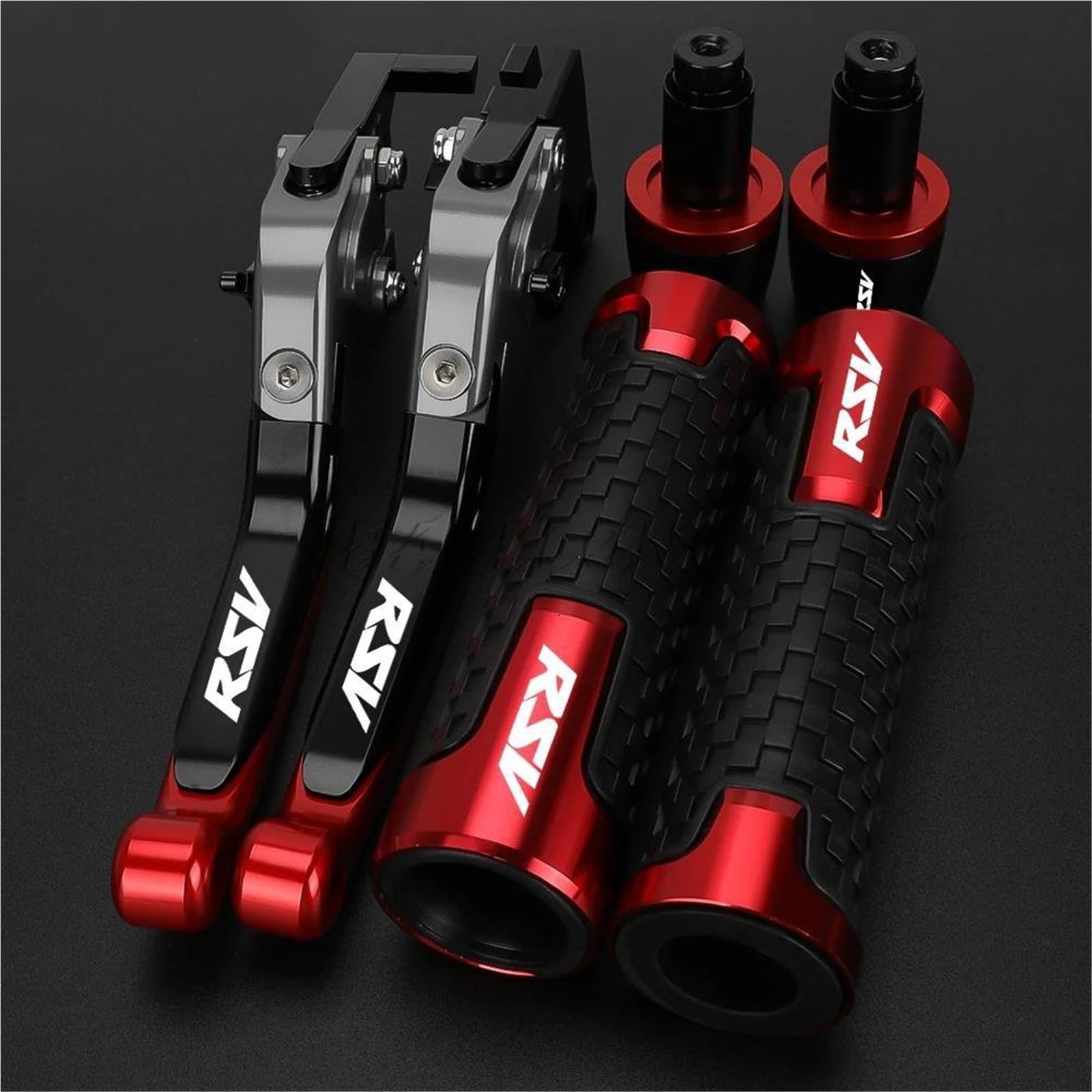Levier de frein Aprilia RSV4 : poignées et embouts de guidon moto pliables - Kit rouge