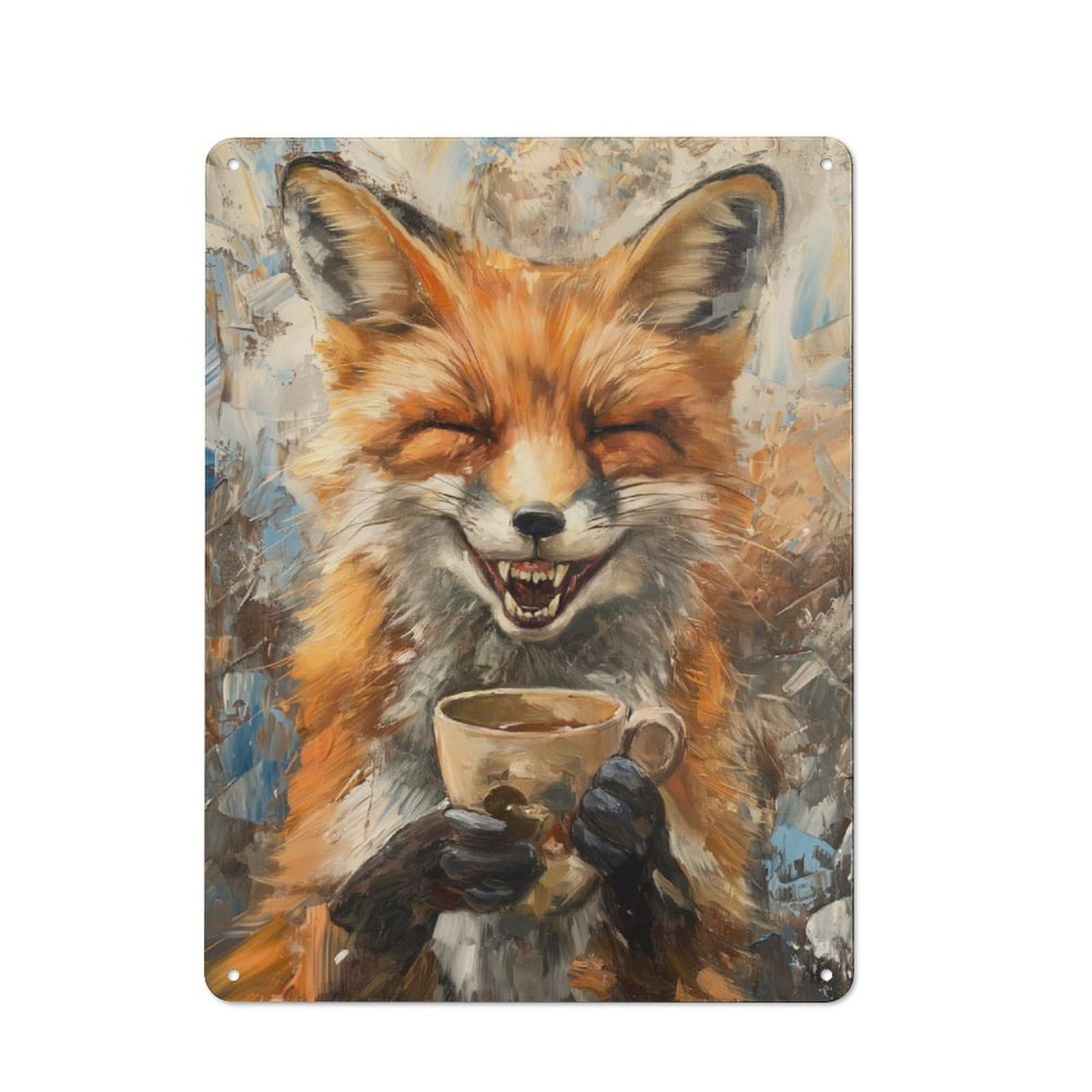 Junmoney Evil Laugh Fox Coffee Tea Everyday Metal Gift Sign 40X30cm, Room Wall Plaque For Home, Shop, Pub Or Studio Wall