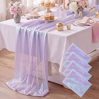 Mindsoft 4 Pcs Iridescent Table Runner Organza Tablecloths 30 x 71 Inch