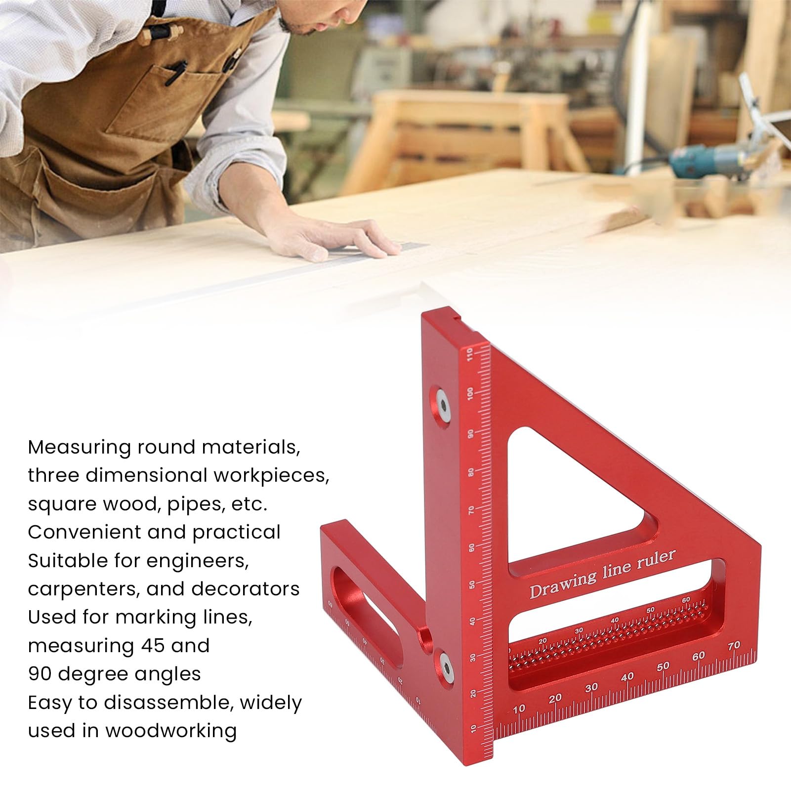 Righello di misurazione Multi-Angolo 3D, Squadra goniometrica in Lega di Alluminio per la Lavorazione del Legno, Righello Triangolare a 45 e 90 Gradi.