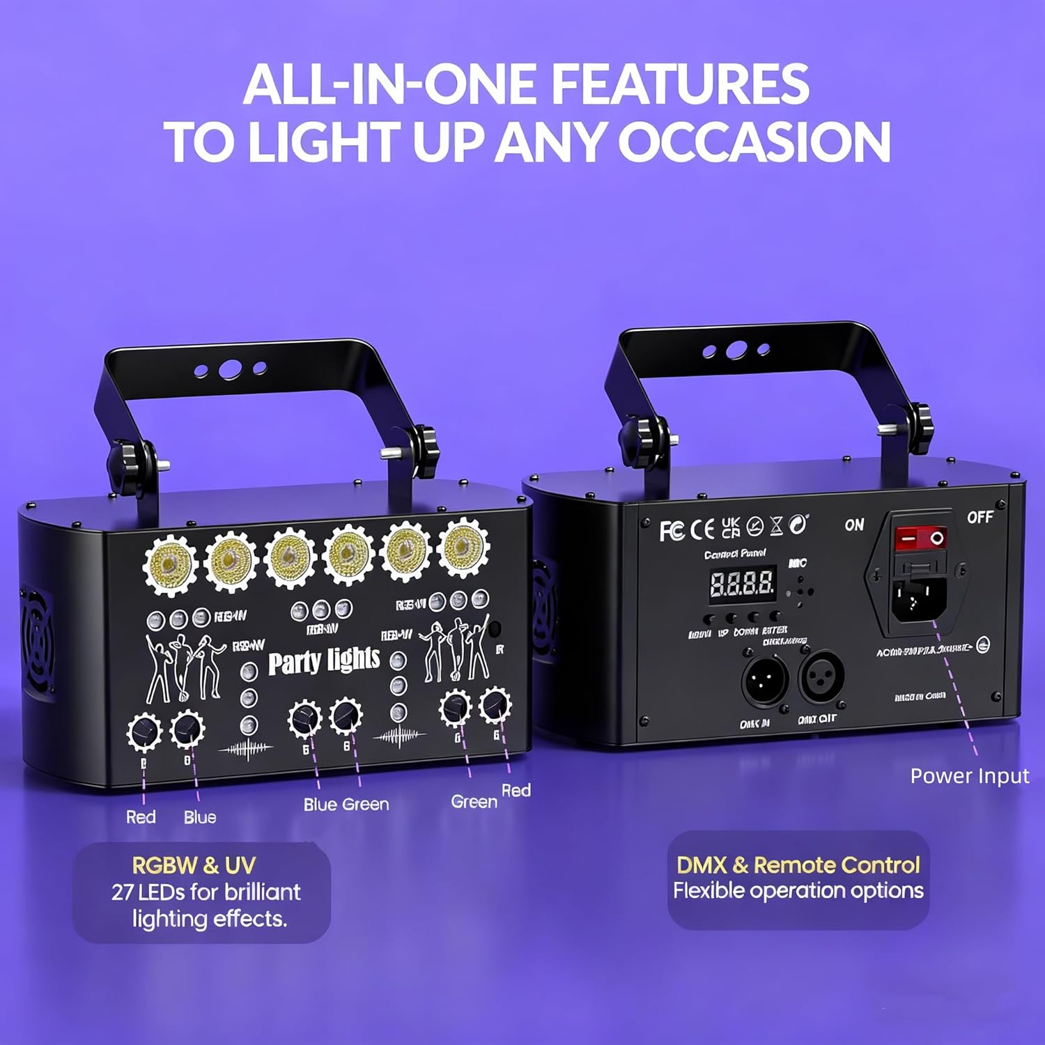 27 Eye DJ Light for Parties DJ Stage Light with Remote Supported DMX512 Sound Activated Disco Lighting Dance Floor Lights for Indoor Wedding Light Show Rave Bar Karaoke