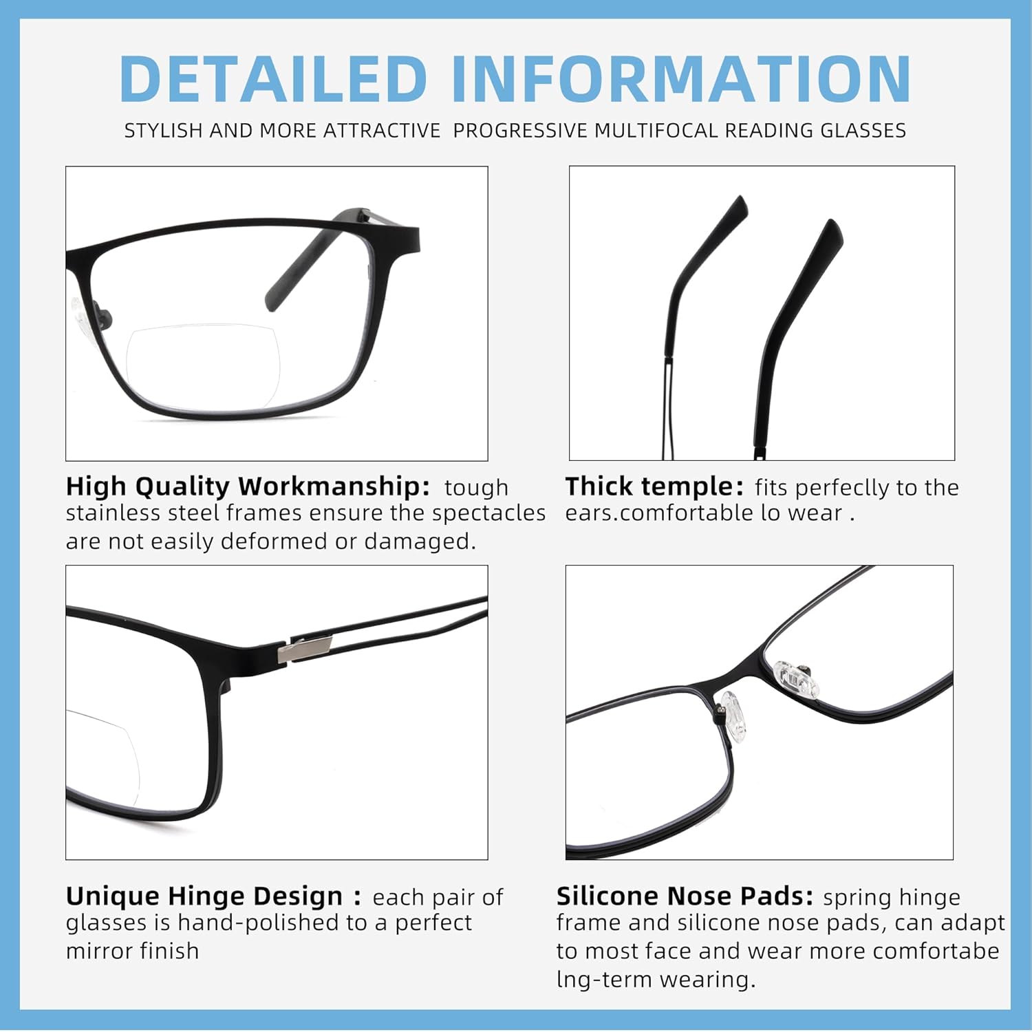 Pack 2 Bifocal Reading Glasses For men,Blue Light Blocking Computer Reduce Eyestrain Metal Frame Eyeglasses - Image 4