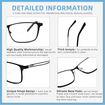 3 Pack Men Anti Blue Light Reading Glasses, Progressive & No Line Bifocal Readers