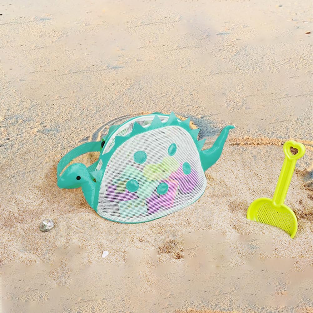 Cabilock 2pcs Dinosaur Mesh Beach Bag for Kids, Portable Sand Toy Storage Bag for Shell Collecting, Adjustable Toddler Swimming Mesh Tote, Beach Essentials for Boys Girls