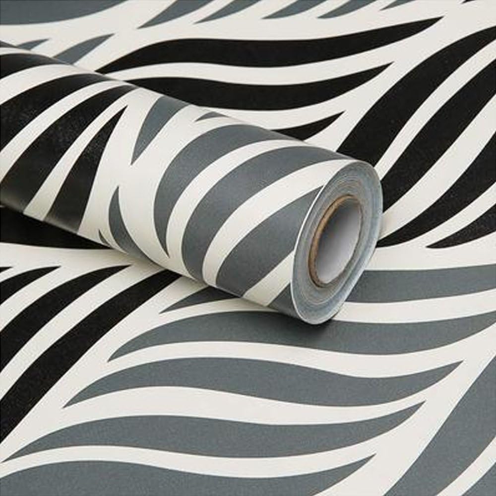 Yifely Easy Install Black Gray Wave Lines Peel & Stick Shelf Drawer Liners PVC Wallpaper,18-Inches by 19.7-Feet
