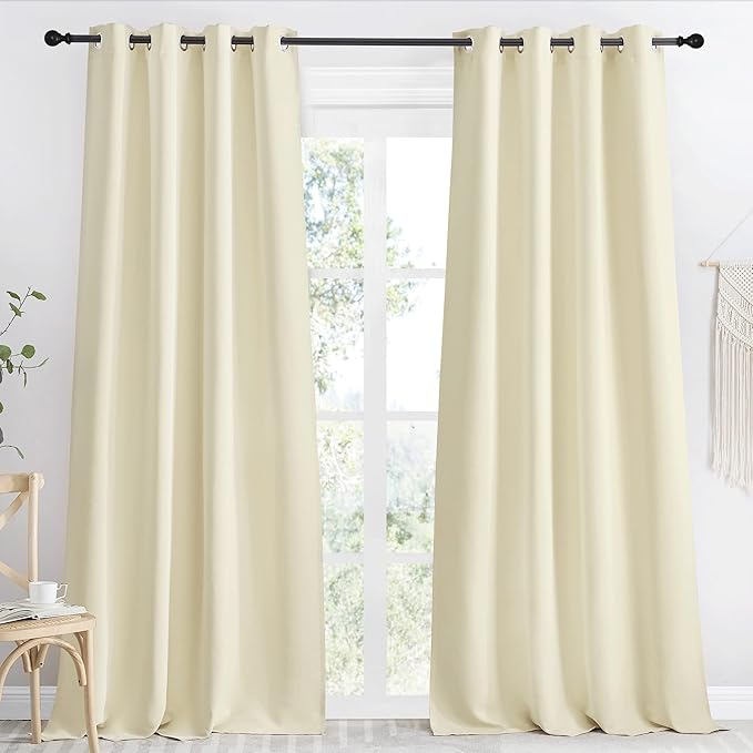 NICETOWN Room Darkening Curtain: Beige 55" x 96"