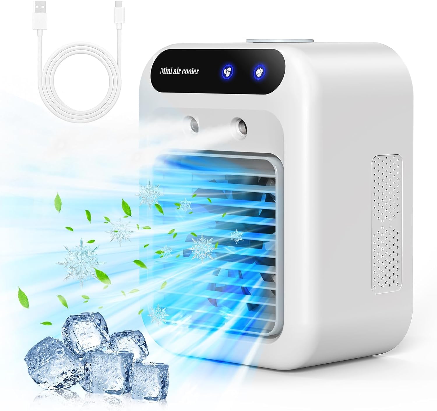 Generic Climatiseur portable, mini ventilateur USB, refroidisseur d'air, humidificateur d'air, ventilateur à 2 vitesses, deux modes d'atomisation pour la maison, le bureau et l'extérieur, blanc