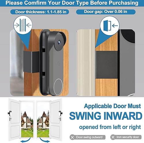 Miniatura 5 de Soporte horizontal ajustable para timbre Google Nest (batería), soporte sin taladro para cámara de timbre de Google, ángulo ajustable (40° izquierdo