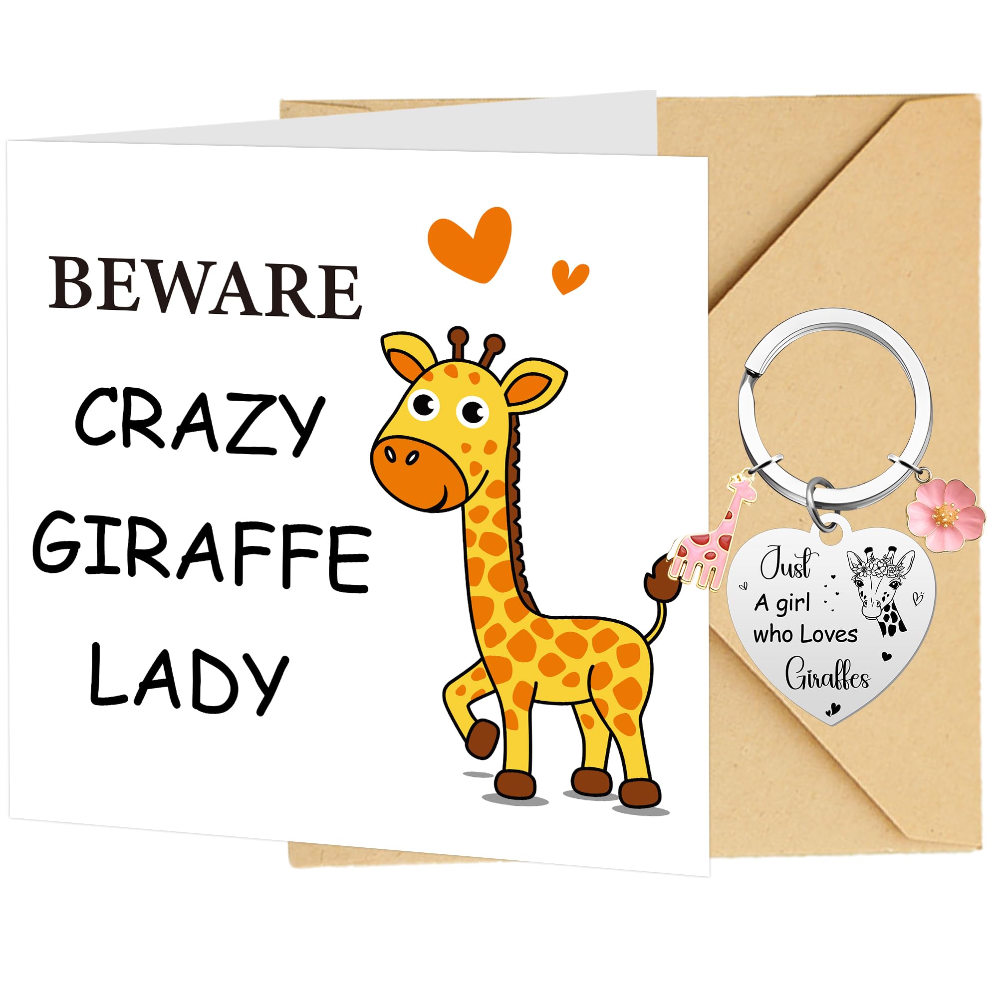 Giraffe Inspirational Gifts Women Kids - 3 Pcs Funny Giraffe Card Keychain Envelope For Girls Animal Lovers Birthday Christmas Spiritual Present Keyring Friends Sister Daughter