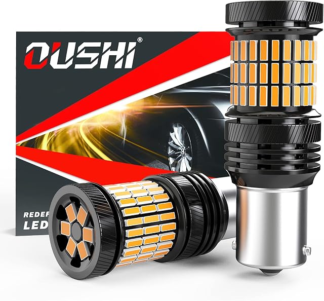 1156 BA15S Led Bulb, OUSHI P21W 7506 1003 1141 Led Bulb Extremely Bright 4000LM 12V-24V 21W Only Replacement For Car Led Turn Signal Light, 3200K Amber Yellow(Pack of 2)