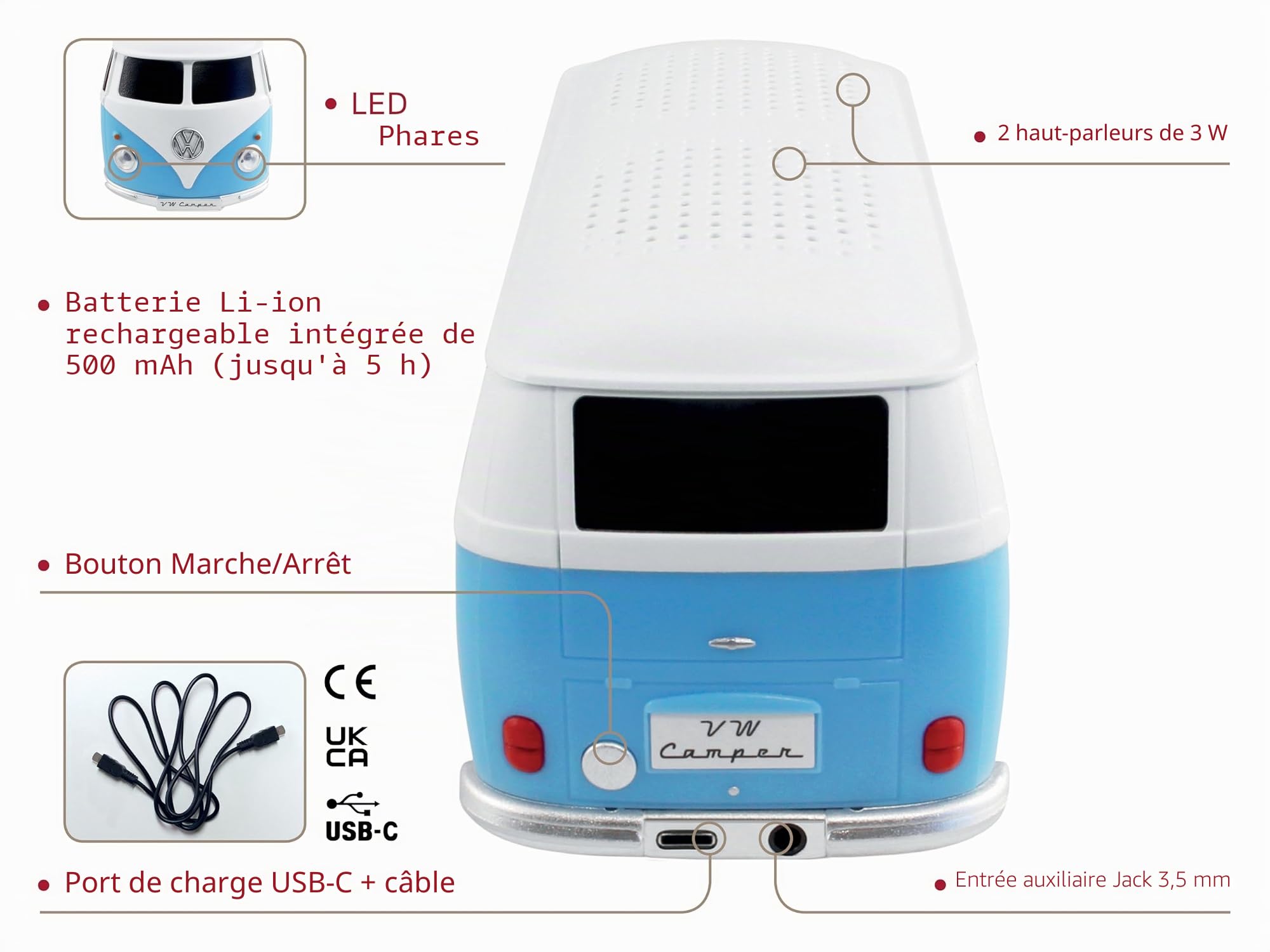Brisa VW Collection - Enceinte Bluetooth Portable sans Fil Volkswagen Combi T1 (Échelle 1:20/Classic Combi/Bleu)