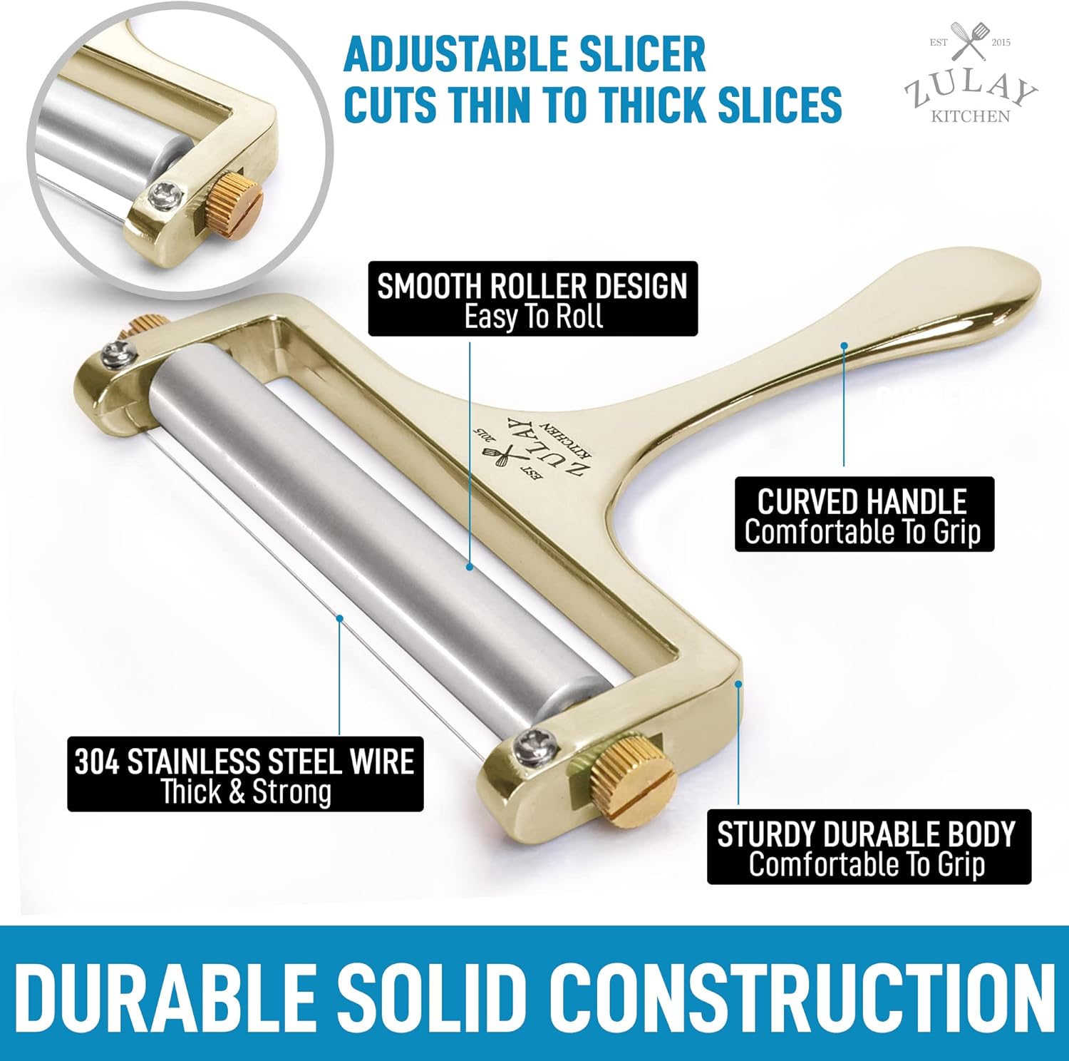 Zulay Cheese Slicer With Adjustable Thickness Wire Cheese Slicer For