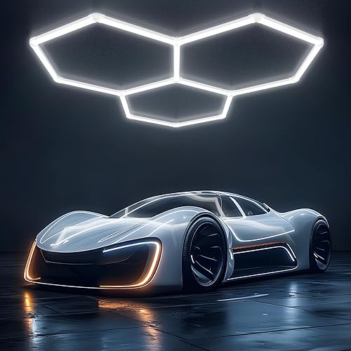 Miniatura 11 de Luces Hexagonales de Cochera - Luces Hexagonales Atenuables de 3 Etapas, Luz de Panal de Abeja de 6500K 17280LM para Detalles de Techo de Coche,