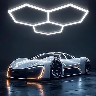 Hexagon LED Garage Light, Lightweight Super Bright 128W 5000K Garage Ceiling Light for Gym,