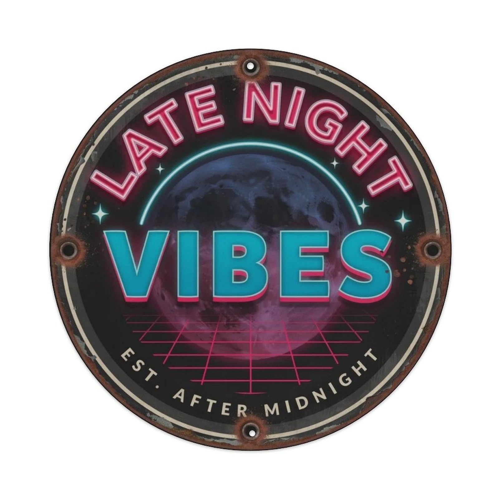 Late Night Vibes Dark Vaporwave Metal Tin Sign Plaque