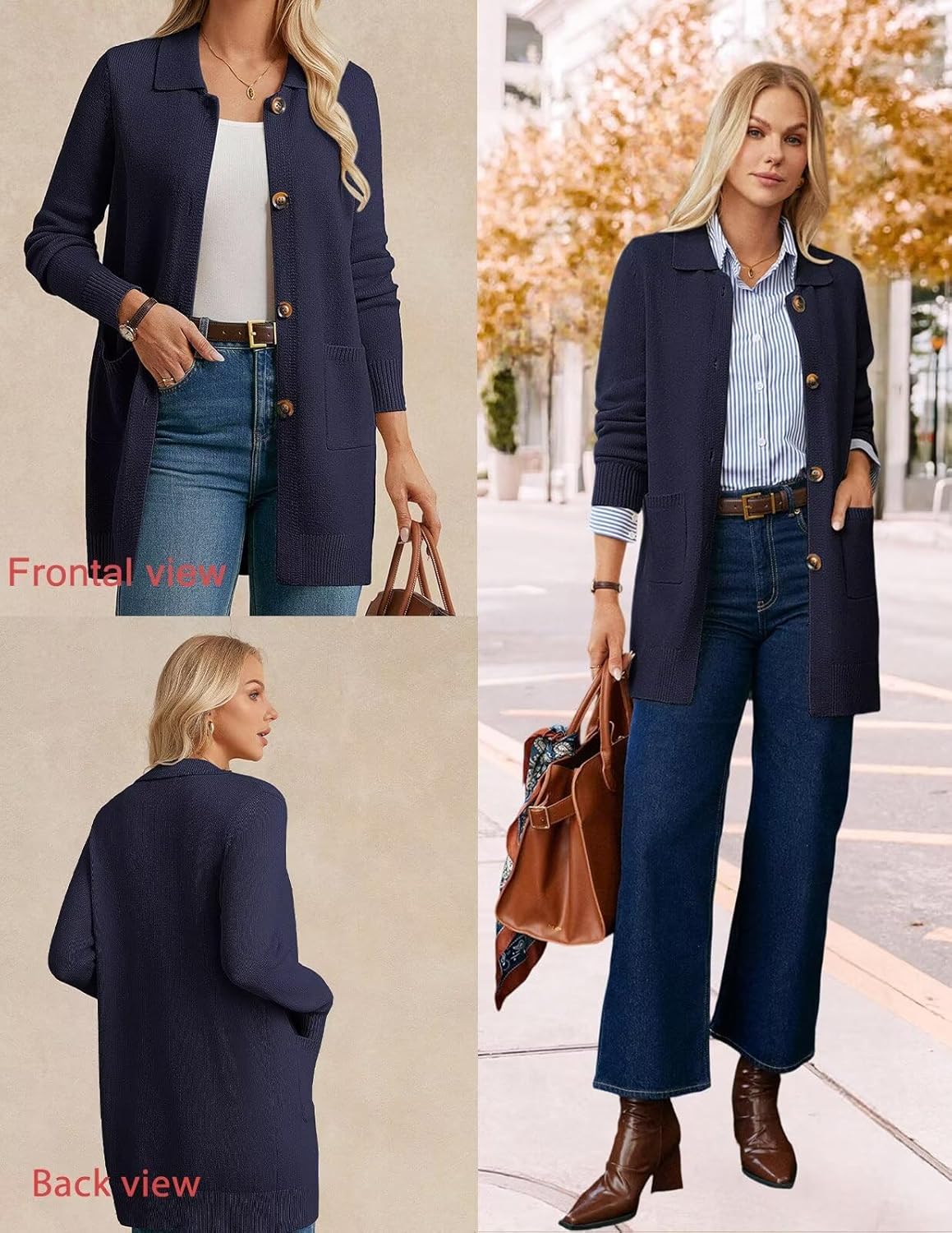 GRACE KARIN Women's Fall Long Cardigan Sweaters with Pockets, Button Knit Blazer Trendy, Open Front Dressy Casual Jacket - Image 2
