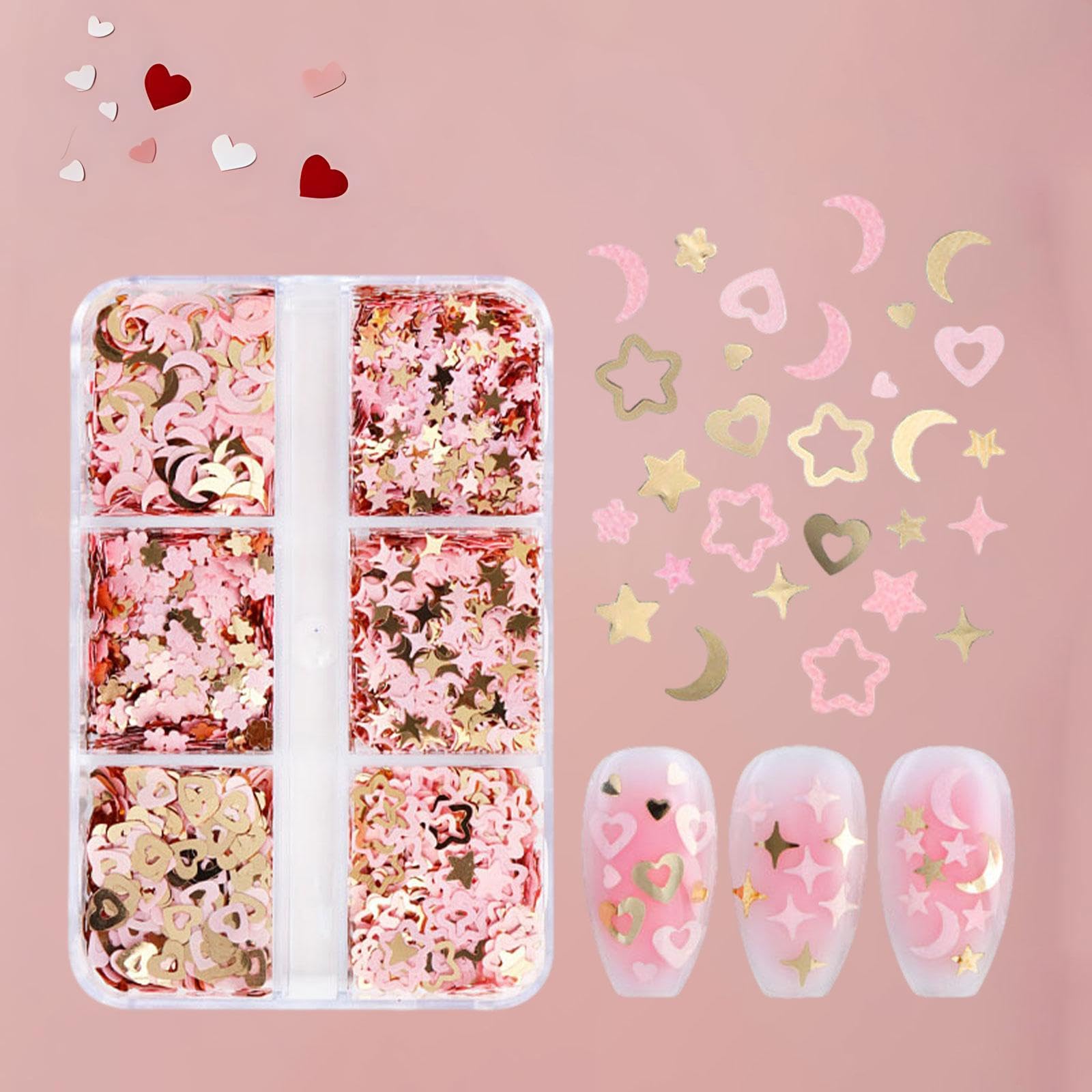 Garende Heart Shaped Nail Art Sequins for Women and Girls, Decorative Flake Decals for Parties, Style B