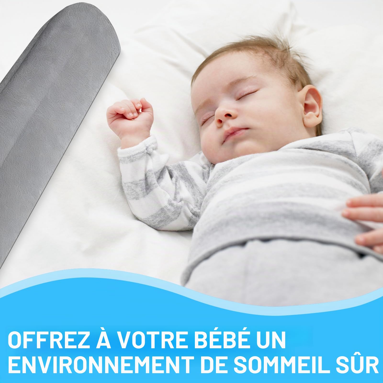 Lot de 2 barrières de lit gonflables pour enfant - Avec pompe et sac - Protection de lit portable pour les tout-petits - Voyage et maison - Gris