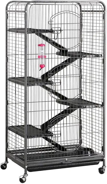 Yaheetech Jaula Hurones Grande con Pie 64x43x131cm Jaulas para Roedores Hamster Caseta para Conejos Enanos Negro