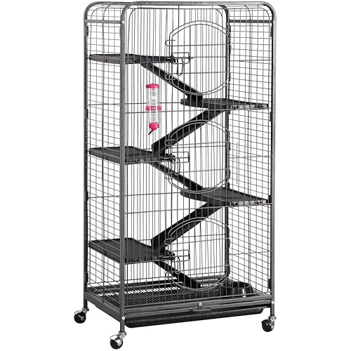 Topeakmart Large 6-Tier Ferret Cage Playpen, 52 Inch Metal Small Animals Hutch with 3 Doors/Bowl/Water Bottle/Tray, Rolling Pet Home for Lovely Chinchilla/Squirrel, Black, Easy Assembly
