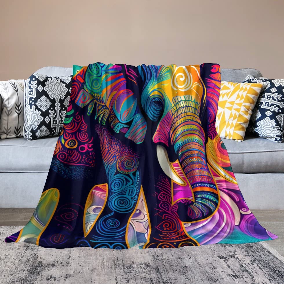 Elephant Throw Blanket for Girls Boys - 40x50 Inches Crib Size - Soft Fluffy Cozy Blankets Gift - Colorful Novelty Blanket Throws for Travel, Office