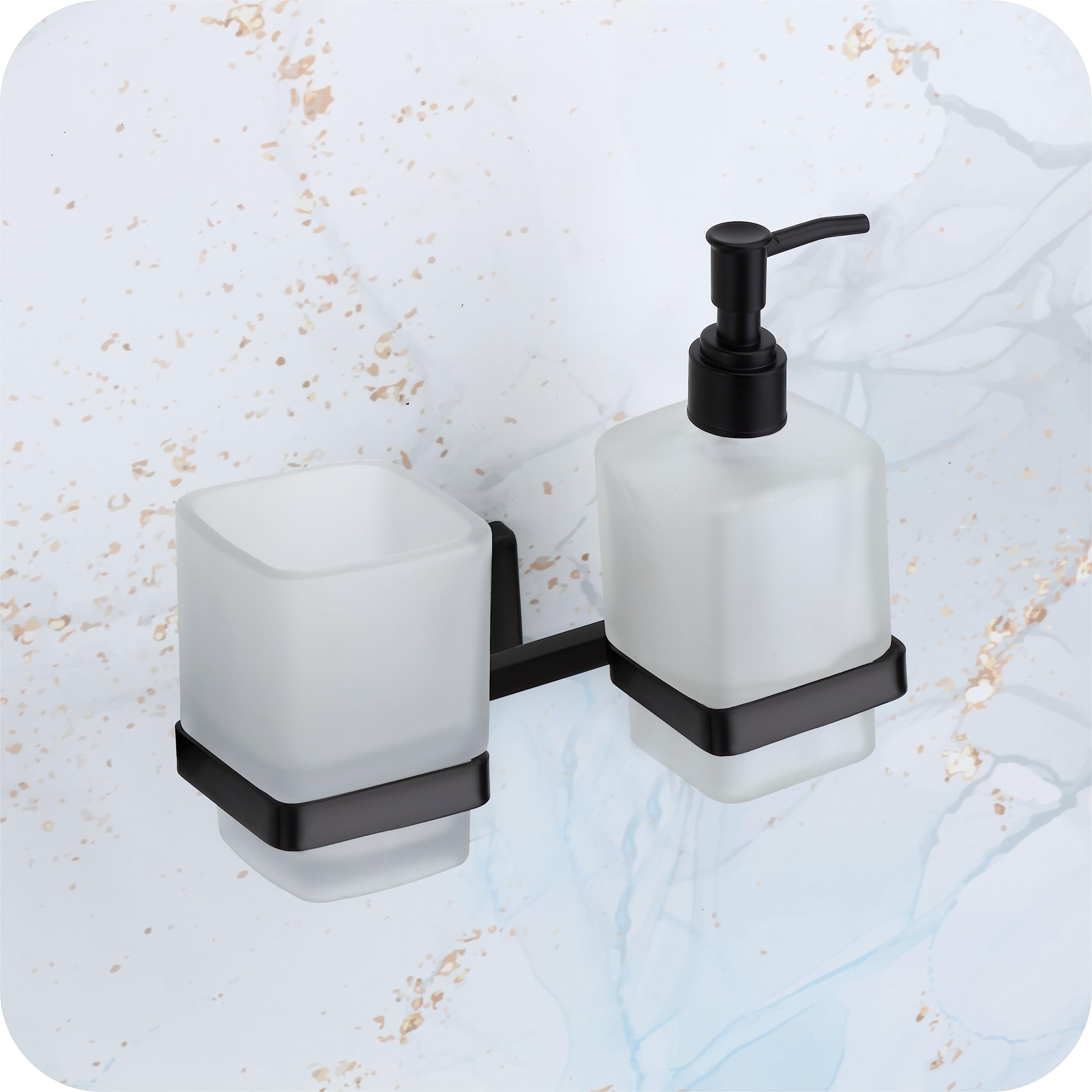 EASYHOME FURNISH soap Dispenser with Toothbrush Holder for washbasin Liquid Dispenser and Brush Holder for Bathroom Tumbler Holders dispensers 42(304 Stainless Steel,Black PVD Finish,Frosted Glass) (B0BQZWFV22) Amazon Price History, Amazon Price Tracker